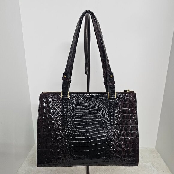 Brahmin Chocolate Croc Embossed Shoulder Bag Classic - Picture 5 of 16